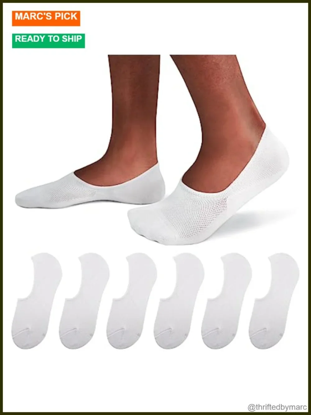 No Show Socks 6 Pack Men Invisible Low Cut Non Slip Silicone Grip Breathable